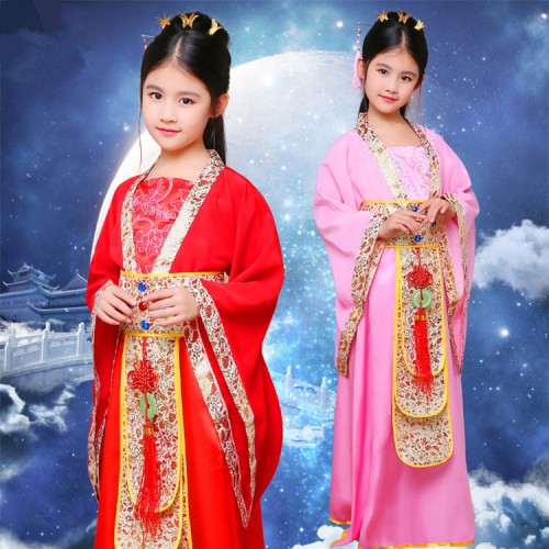 Girls chinese folk dance costumes for kids children fairy princess drama chinese tang dynasty princess cosplay robes dresses kimonos